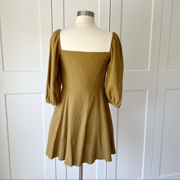 Zara Linen Mini Dress Puff Sleeves & Buttons - Picture 6 of 9